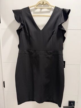 Express Black V-Neck Ruffle Sleeve Mini Dress